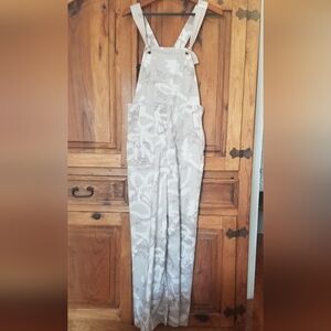 Anthropologie Cream Floral/camouflage Print Overalls